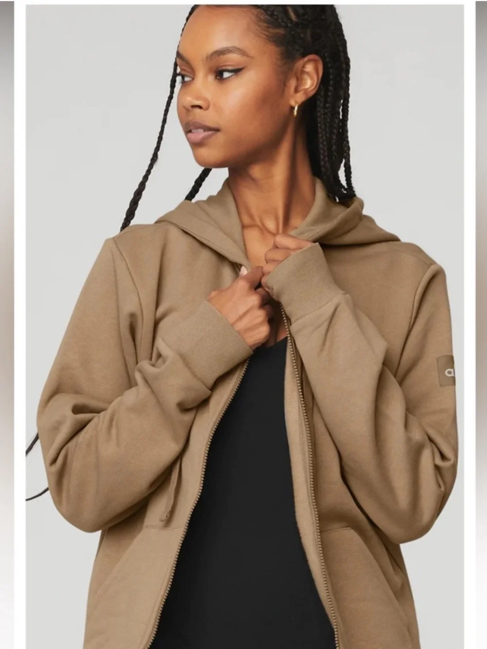 Alo Yoga Everyday Full Zip Hoodie Gravel tan sand M